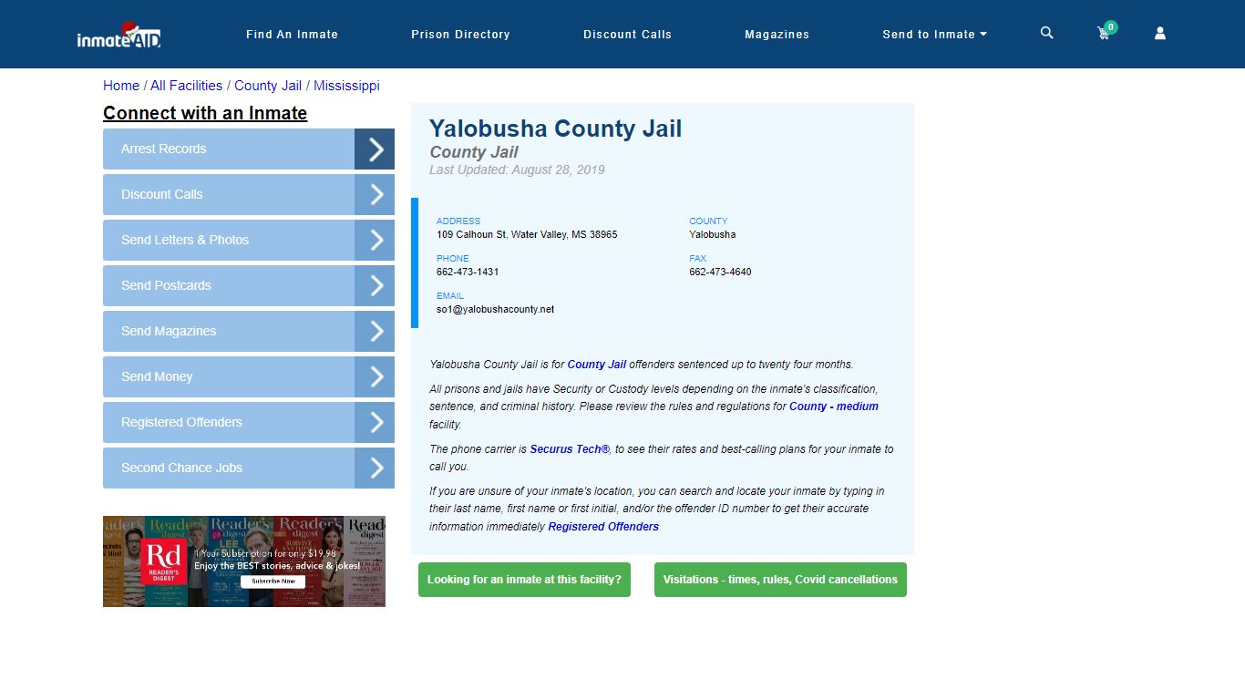Yalobusha County Jail - Inmate Locator - Water Valley, MS