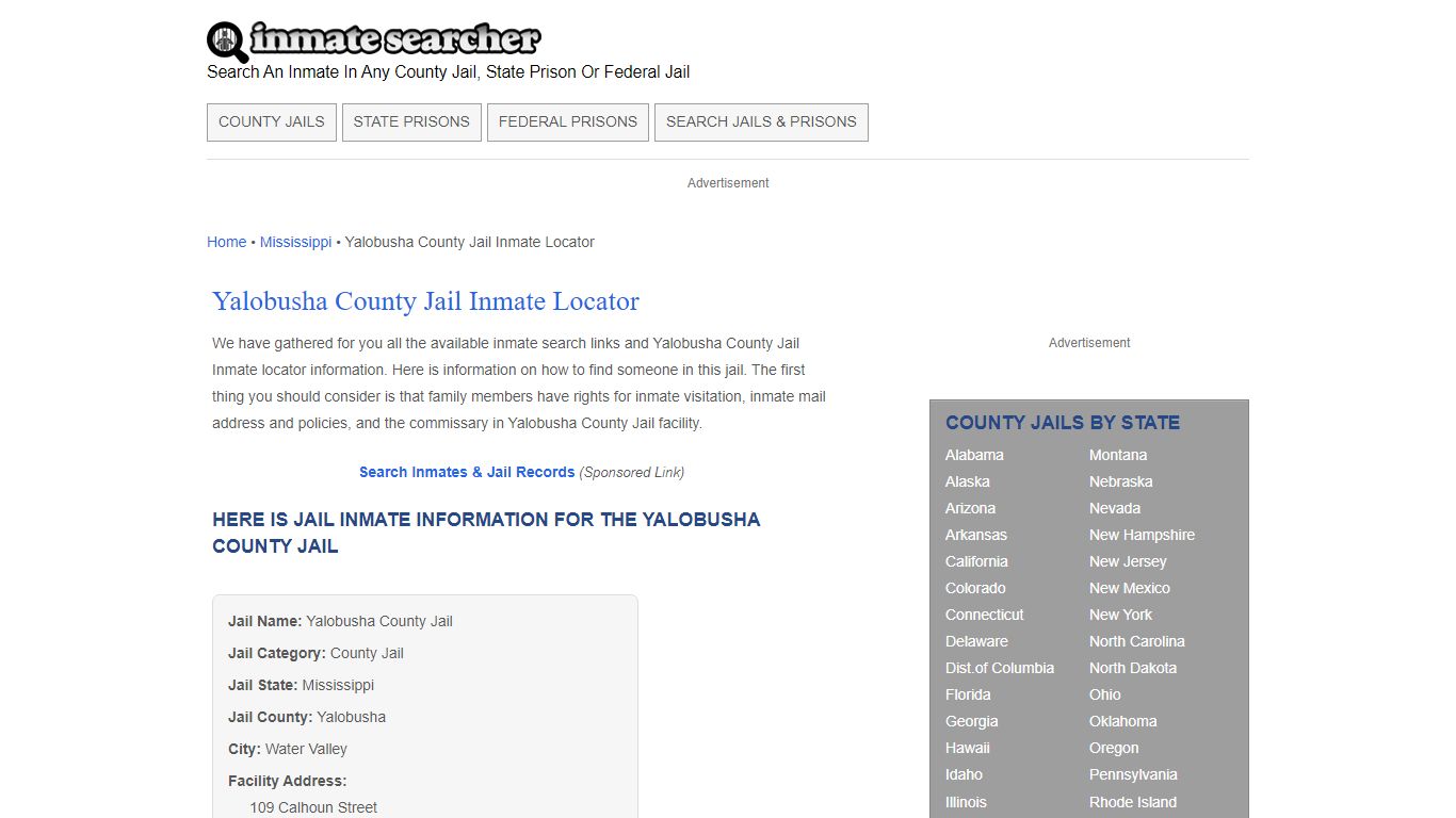 Yalobusha County Jail Inmate Locator - Inmate Searcher